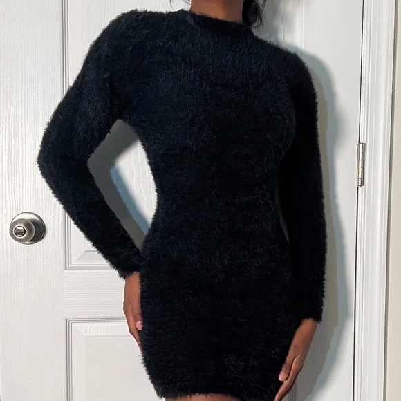 Fashion Nova | Dresses | Black Faux Fur Mini Dress | Poshmark